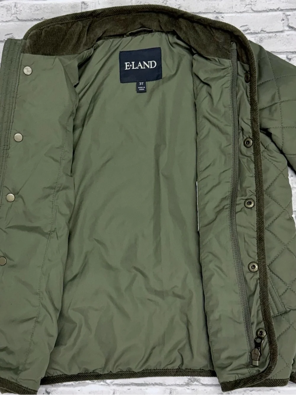 Eland Kids Quilted Barn Jacket 3T Toddler Boy Olive Green Corduroy Fall Winter